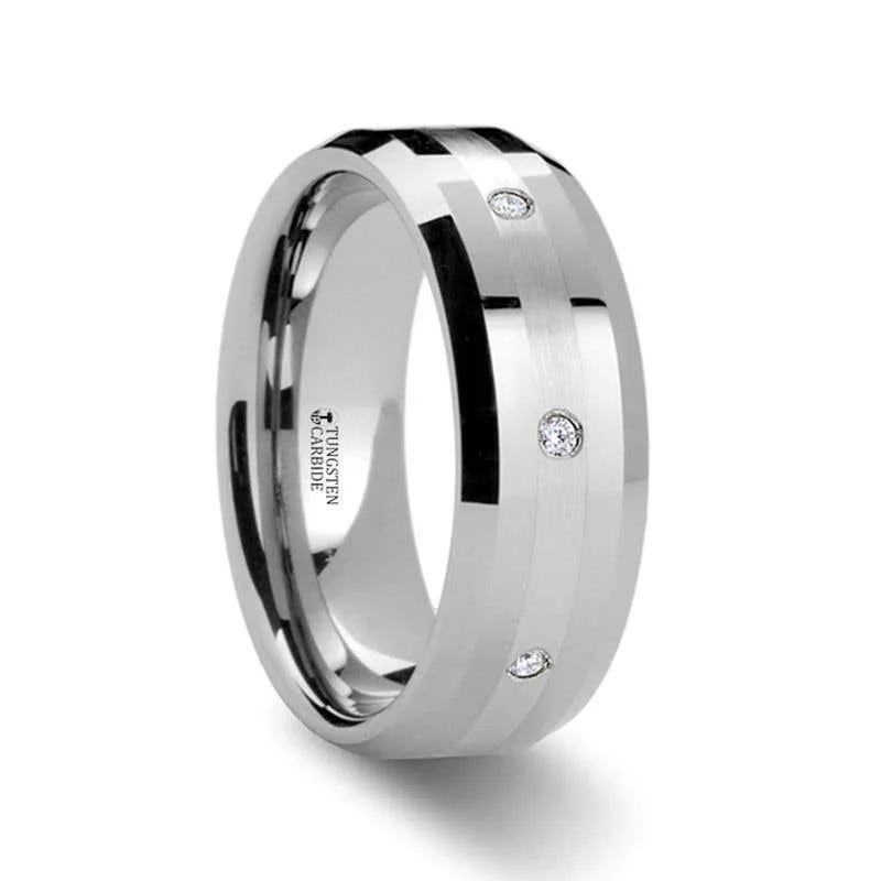 layered gold necklaces for women -Thirteen DEVONSHIRE Palladium Inlaid Beveled Diamond Tungsten Carbide Ring - 8mm