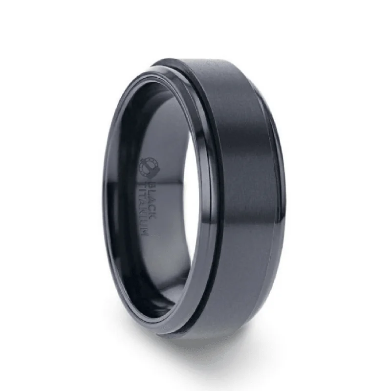 geometric necklaces for women -Thorsten PHANTOM Black Titanium Brushed Center Spinner Men's Wedding Ring With Spinning Polished Base - 8mm