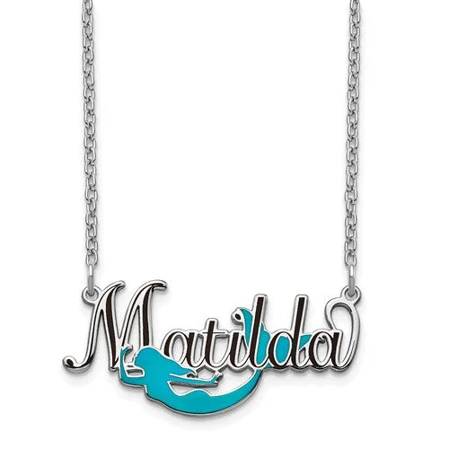 sterling silver necklaces for women -Color Epoxied Sterling Silver Mermaid Name Necklace