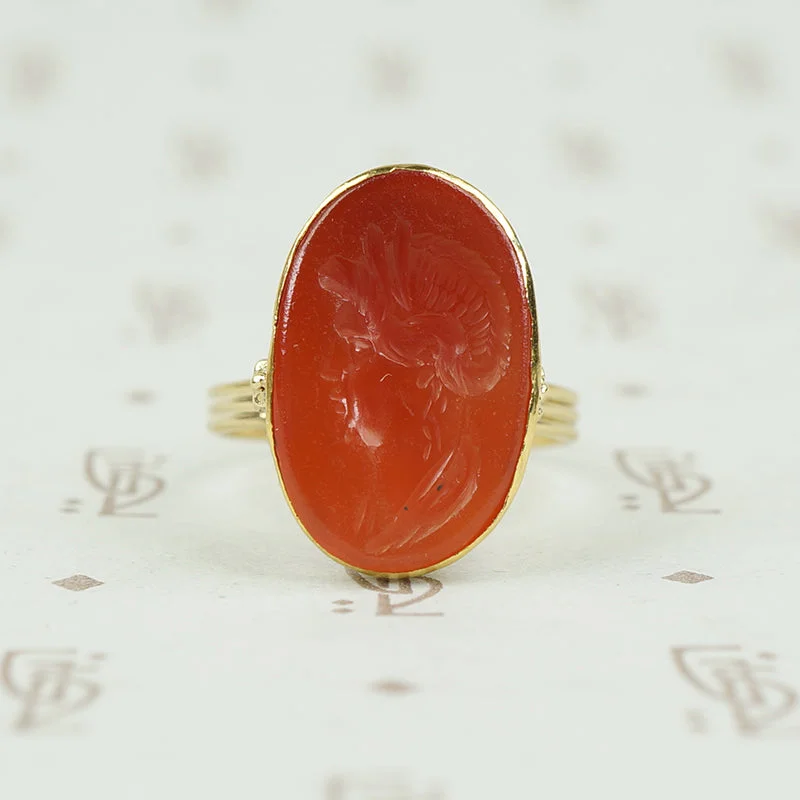 custom wedding bands for women -Roman Carnelian Intaglio of A Woman 18k Ring