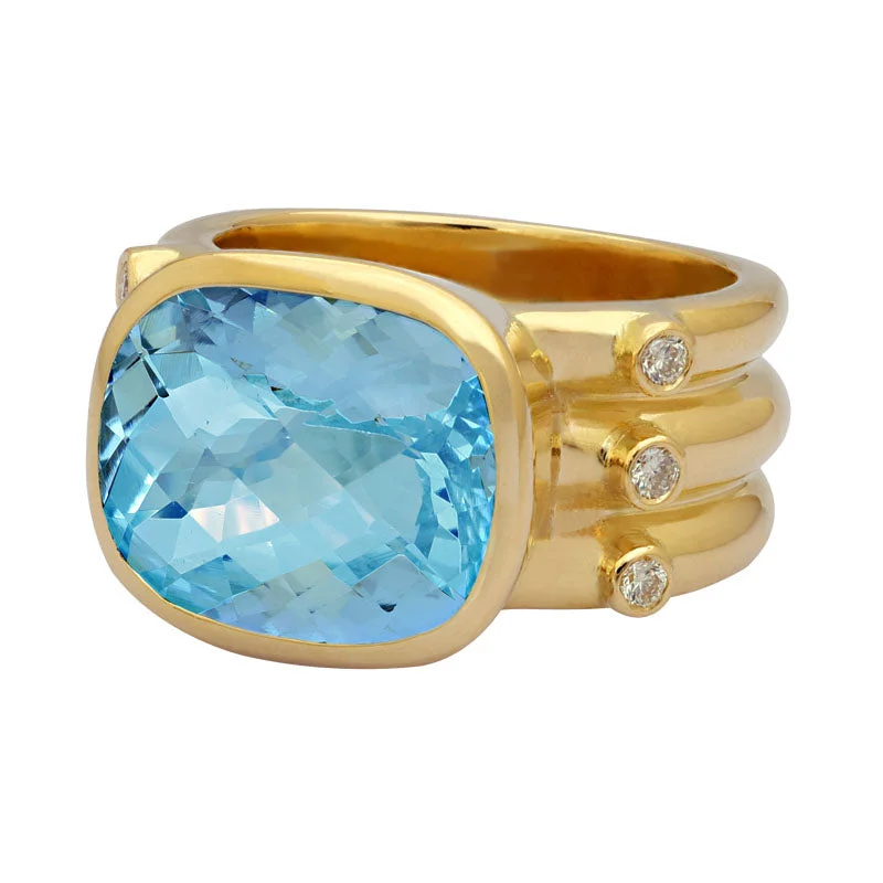 wedding rings for women -Ring-Aquamarine and Diamond