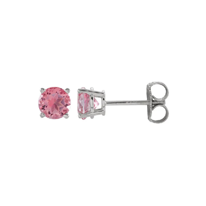 dangling gemstone earrings for women -5mm Round Pink Tourmaline Stud Earrings in 14k White Gold