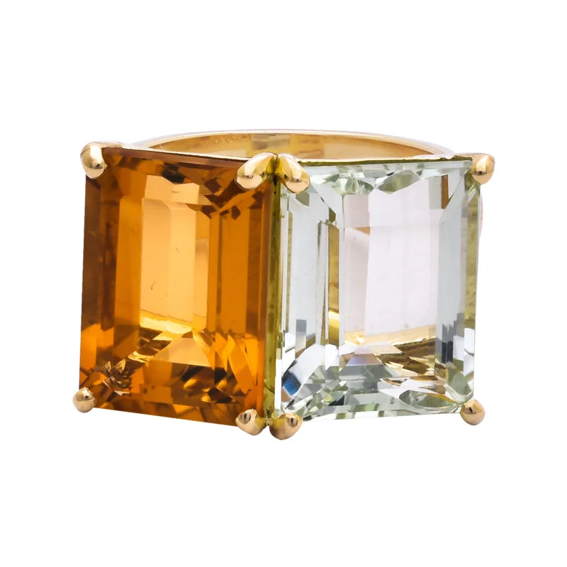 gemstone rings for women -Ring- Citrine, Green Quartz and Diamond