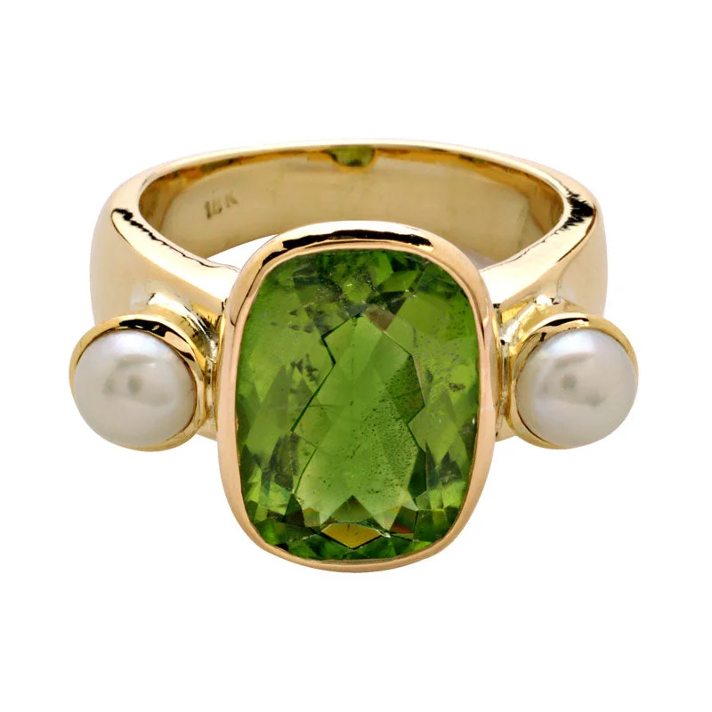 custom diamond rings for women -Ring-Pearl and Peridot