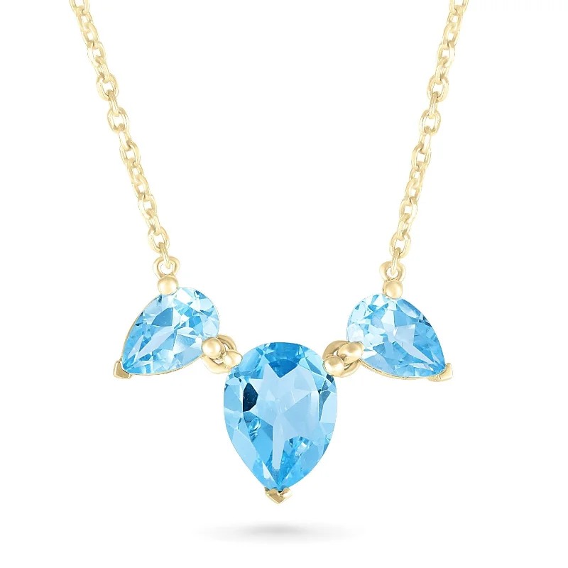 charm necklaces for women -Teardrop Shaped Swiss Blue Topaz Necklace