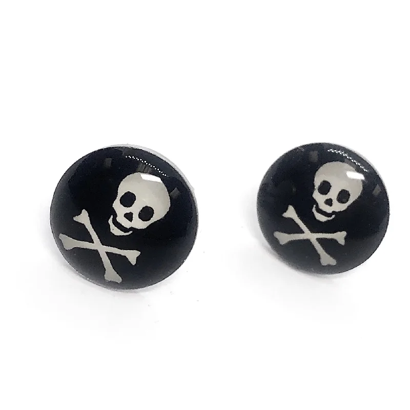 rose gold stud earrings for women -Skull & Crossbones Enamel Button Stud Earrings