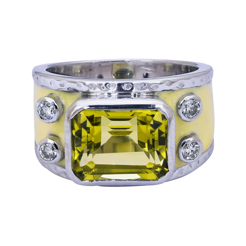 wedding rings for women -Ring- Lemon Quartz and Diamond (Enamel)