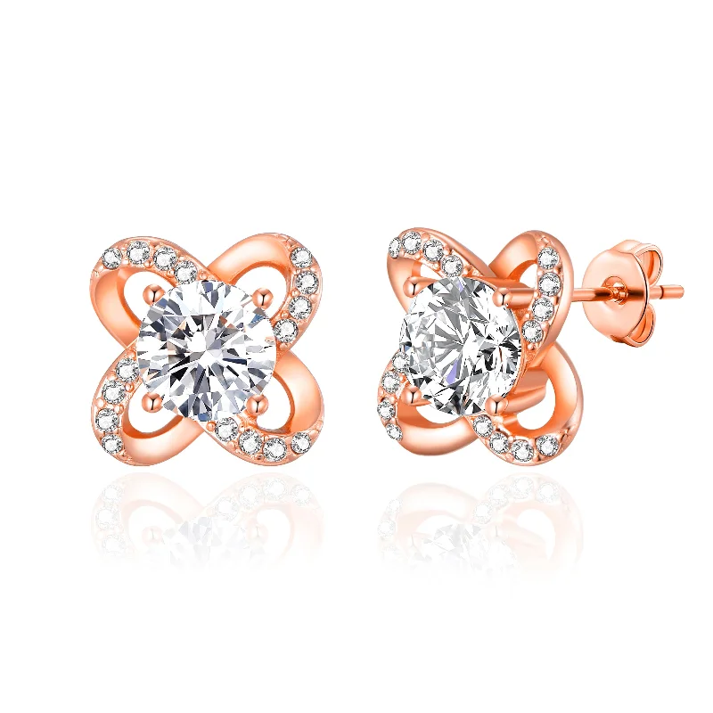 long drop earrings for women -Rose Gold Plated Orbit Earrings Created with Zircondia® Crystals