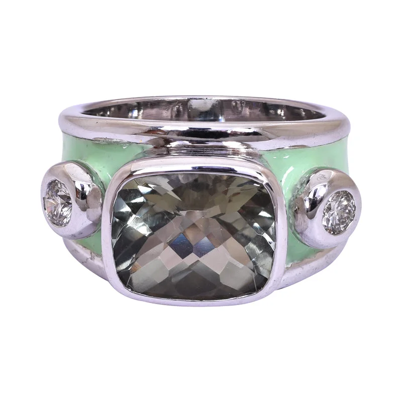 luxury sapphire rings -Ring- Green Quartz and Diamond (Enamel)