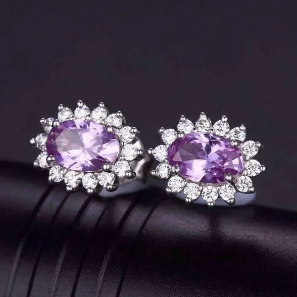 minimalist earrings for women -Alexandrite Sapphire 925 Sterling Silver Oval Cut 1CT IOBI Precious Gems Halo Earrings