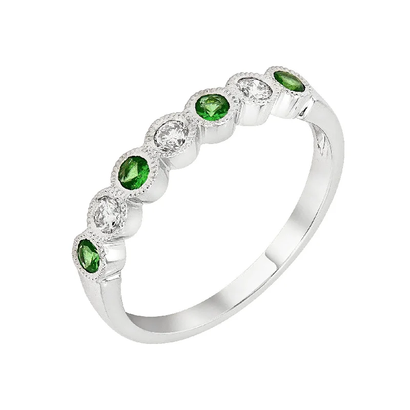 trendy necklaces for women -14k White Gold Emerald & Diamond Wedding Band (May)