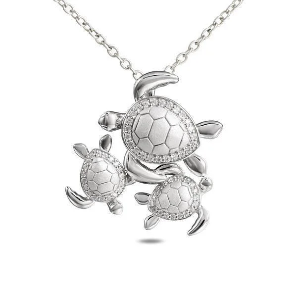 charm necklaces for women -Sterling Silver Ohana Honu Turtle Pendant Necklace