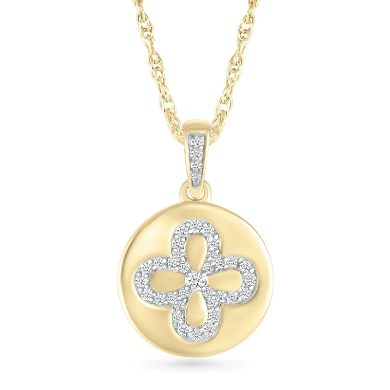 bridal pendant necklaces for women -Diamond Flower Disc Pendant