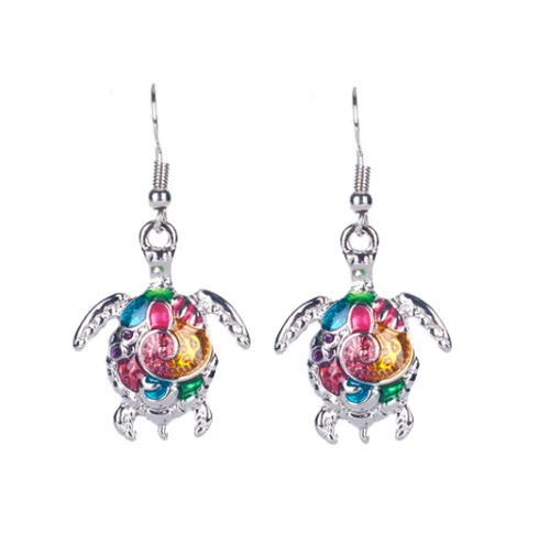 chandelier earrings for women -Artsy Sea Turtle Enamel Earrings for Woman