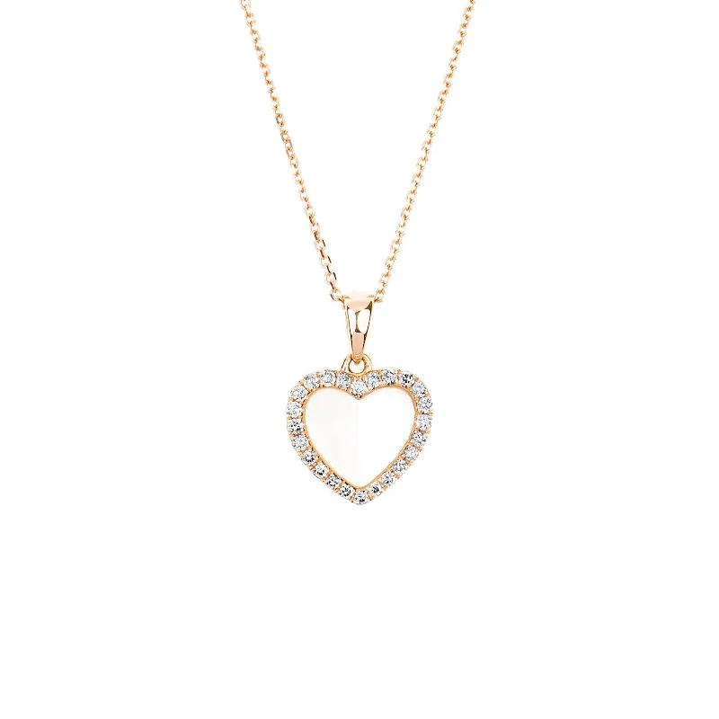 timeless necklaces for women -Mother of Pearl Heart with Diamond Halo Pendant Necklace