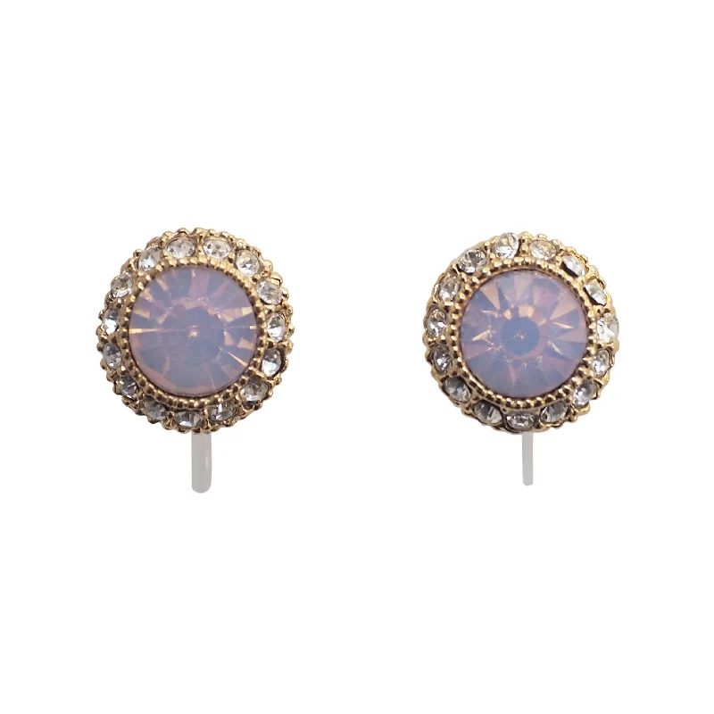 custom earrings for women -Milky Pink Rhinestone Crystal Invisible Clip On Stud Earrings