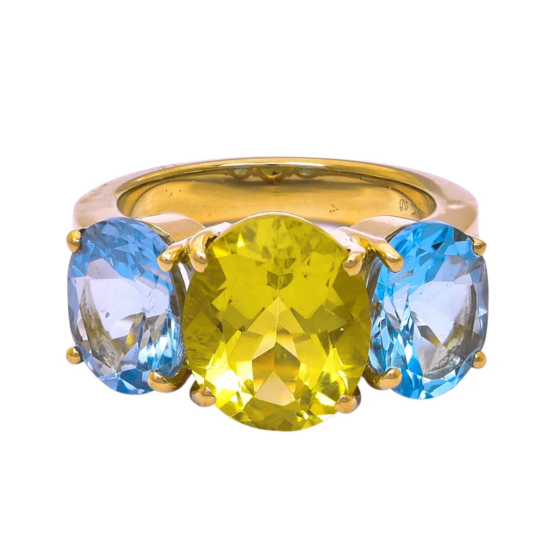 gold rings for women -Ring- Lemon Quartz, Blue Topaz and Diamond