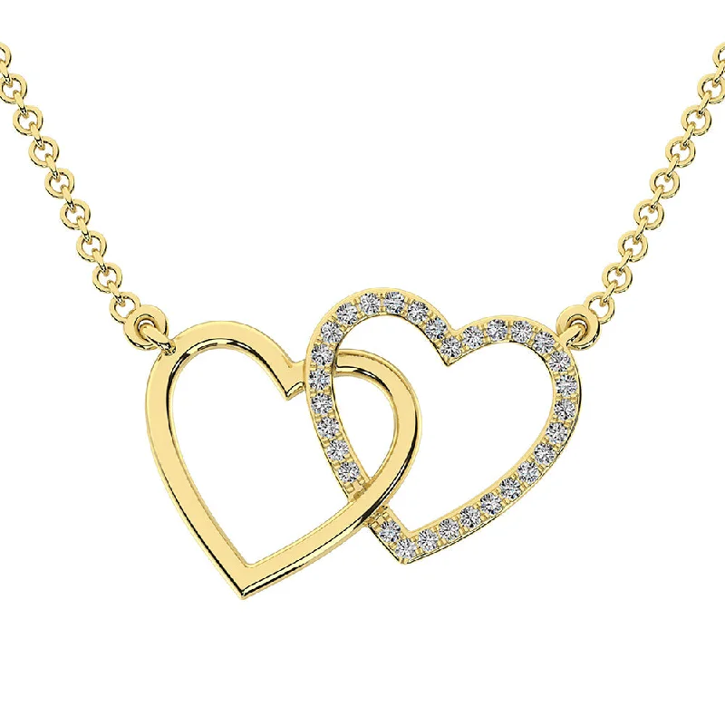 gold necklaces for women -10K Yellow Gold 1/10 CTW Diamond Interlinked Heart 17" Necklace