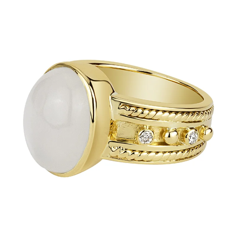 gold rings for women -Ring - Moonstone And Diamond