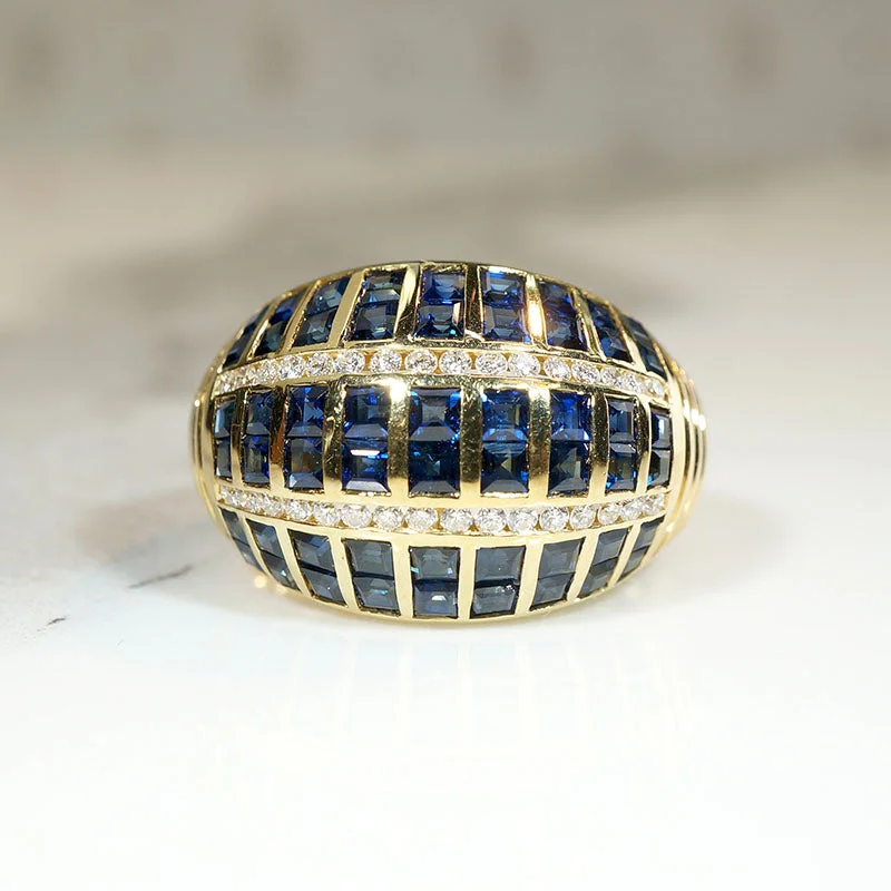 solitaire rings for women -Sapphire & Diamond Encrusted 18k Bombé Ring