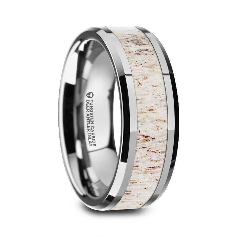 chic necklaces for women -Thorsten WHITETAIL Tungsten Carbide Men's Wedding Band with Off-White Deer Antler Inlay - 8mm