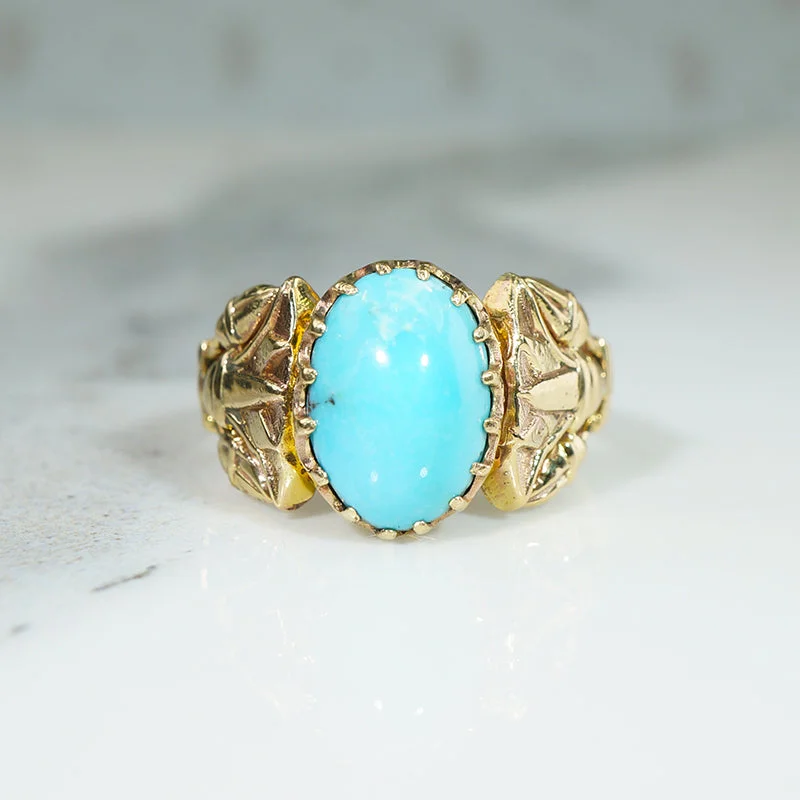 infinity engagement rings for women -Egyptian Revival Lotus Ring in Gold & Turquoise