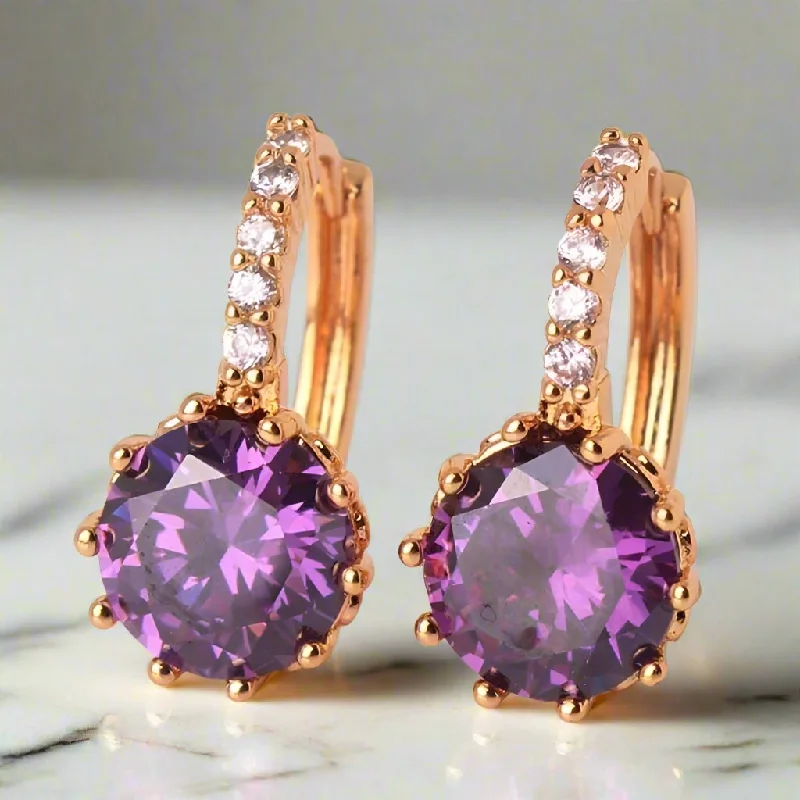 butterfly earrings for women -Cosmic Purple CZ Solitaire Hoop Earrings for Women