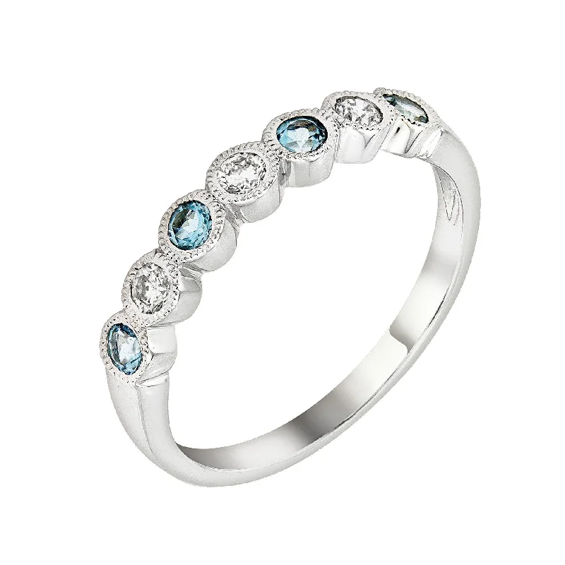 pearl necklaces for women -14k White Gold Blue Topaz & Diamond Wedding Band