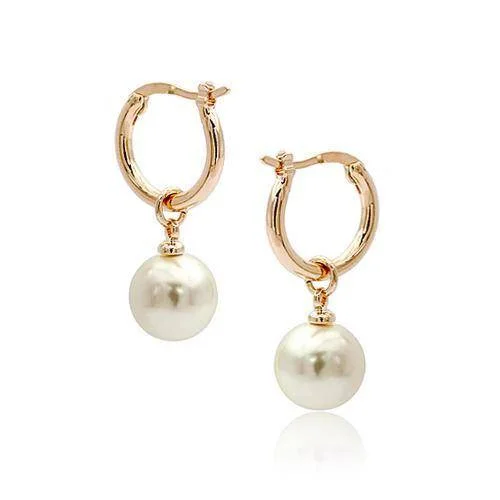 silver dangle earrings for women -18K Gold Plated Moon Drops Pearl Bead Hoop Earrings In Four Colors For Woman