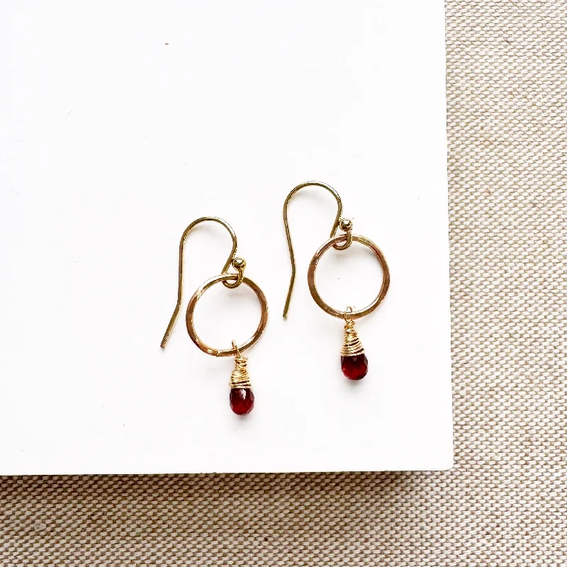 layered earrings for women -Circle Garnet Drop Earrings