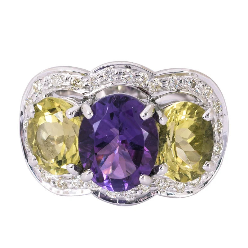 luxury wedding rings for women -Ring- Amethyst, Lemon Quartz and Diamond