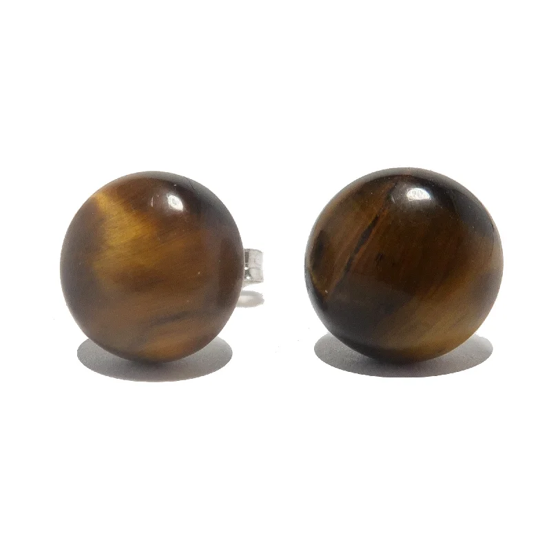 gemstone earrings for women -Tigers Eye Earrings Golden Spotlight Studs Sterling Silver