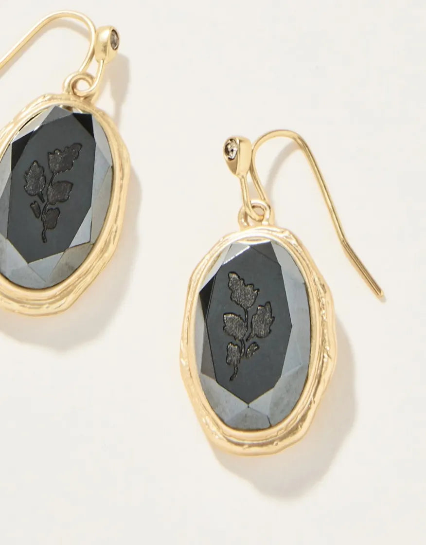 radiant earrings for women -Linden Oval Drop Earrings Carved Hematite