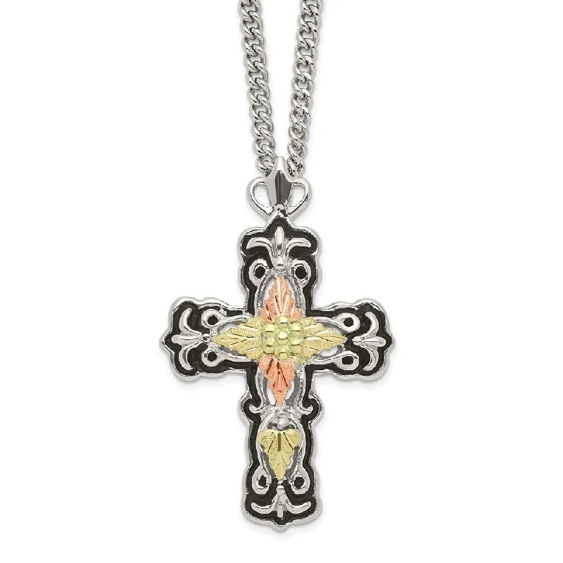 luxury necklaces for women -Landstrom's Mt. Rushmore Black Hills  Sterling Silver Antiqued w/12K Gold Cross Necklace