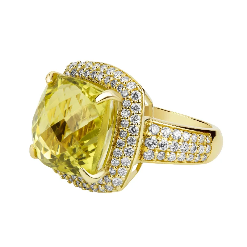 cushion-cut rings for women -Ring - Lemon Quartz And Diamond