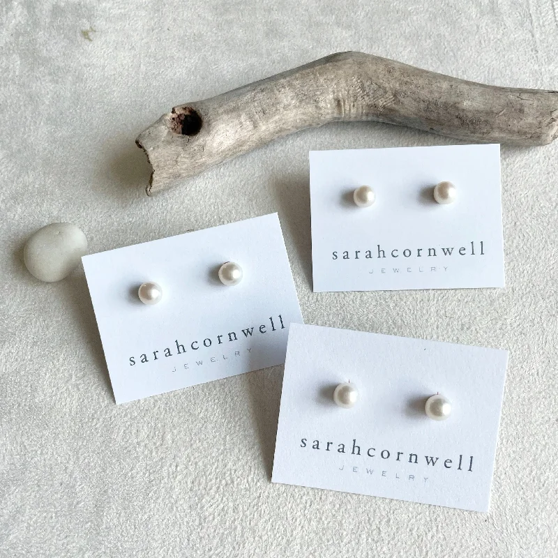 stud pearl earrings for women -White Pearl Studs