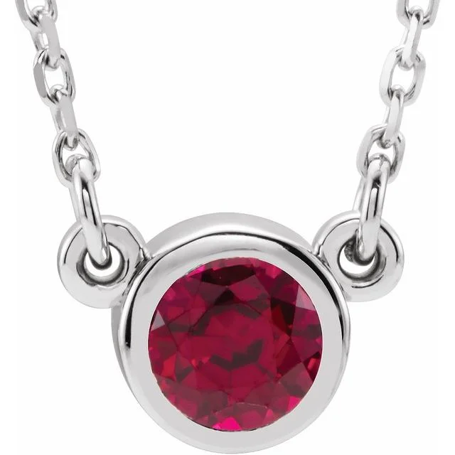 colorful necklaces for women -Sterling Silver 4 mm Round Imitation Ruby Bezel-Set Solitaire 16" Necklace