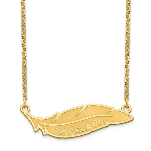 luxury necklaces for women -Feather Engraved Name Necklace