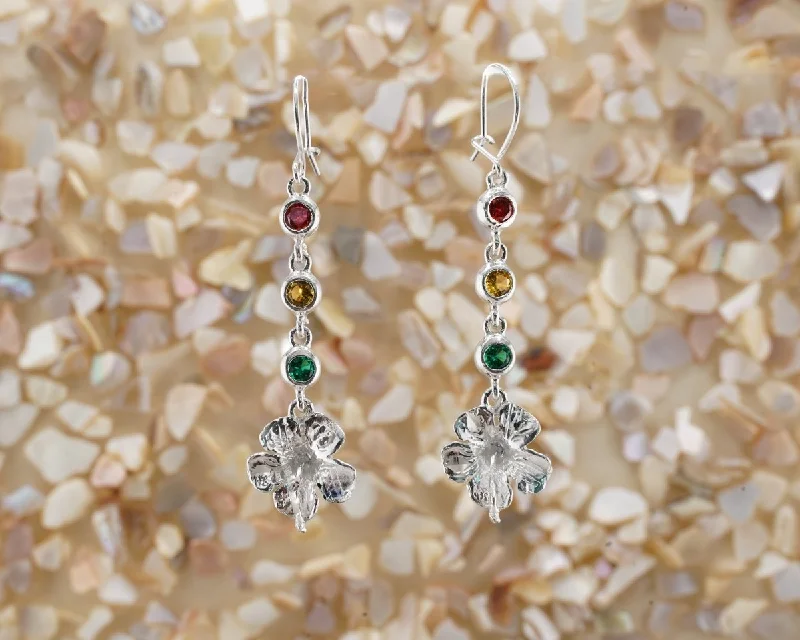 crystal earrings for women -Large Hibiscus with Grenada Flag Stones Earring