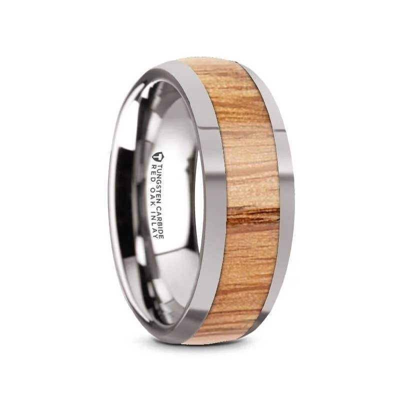 timeless necklaces for women -Thorsten CINDER Domed Tungsten Men's Wedding Band with Red Oak Wood Inlay - 8mm