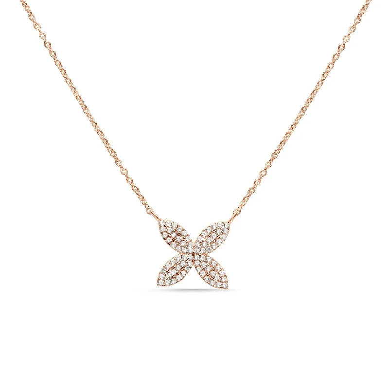 crystal necklaces for women -Four Petal Diamond Pavé Flower Necklace