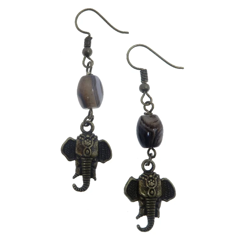 wedding earrings for women -Sardonyx Earrings Mighty Elephant Banded Brown Gem