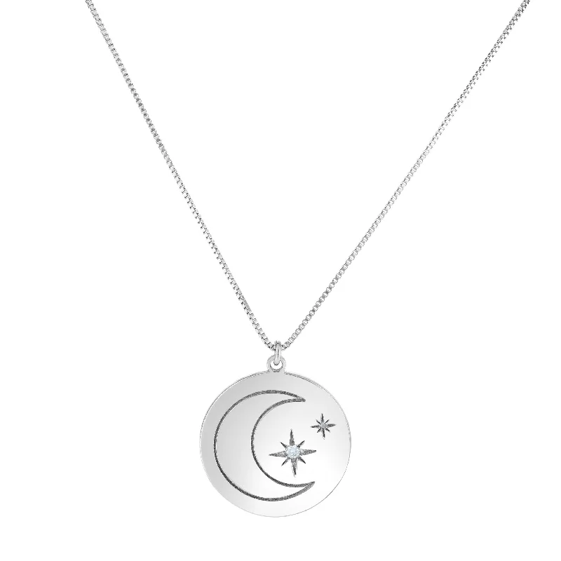 unique gemstone necklaces for women -Sterling Silver Moon & Stars Diamond Accent 18" Necklace