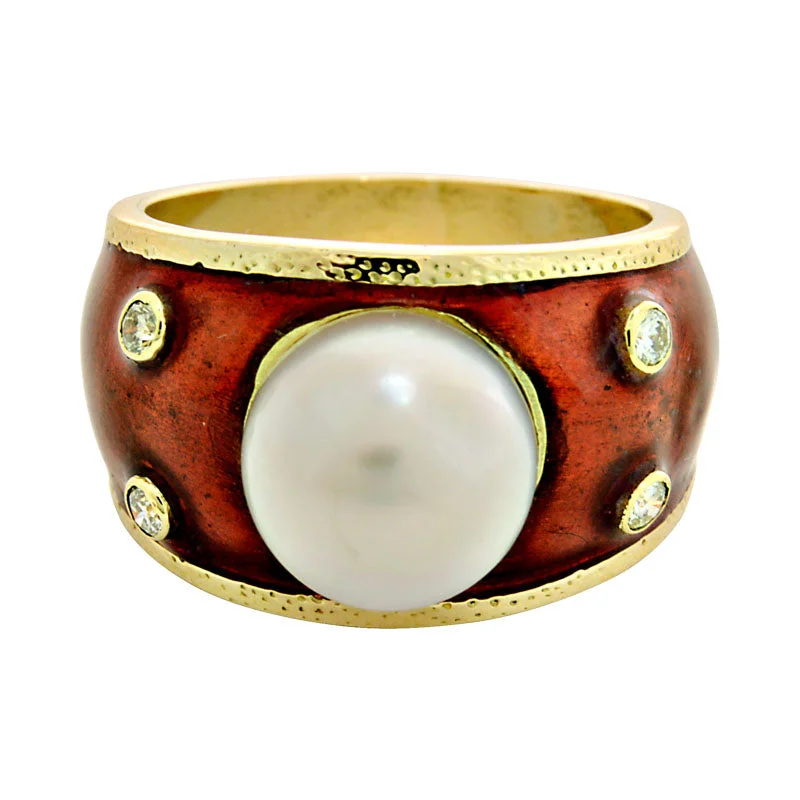 timeless engagement rings -Ring-South Sea Pearl and Diamond (Enamel)