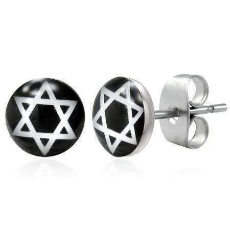 trendy crystal earrings for women -Star of David Enamel Button Stud Earrings For Man Or Woman