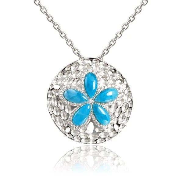 chic necklaces for women -Sterling Silver Alamea Hawaii Larimar Sand Dollar Pendant