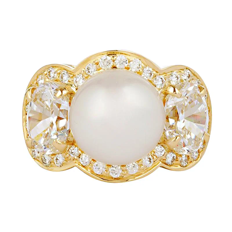 bold rings for women -Ring - South Sea Pearl And Crystal