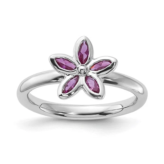 elegant charm necklaces for women -Sterling Silver Stackable Expressions Created Ruby Flower Ring Size 6