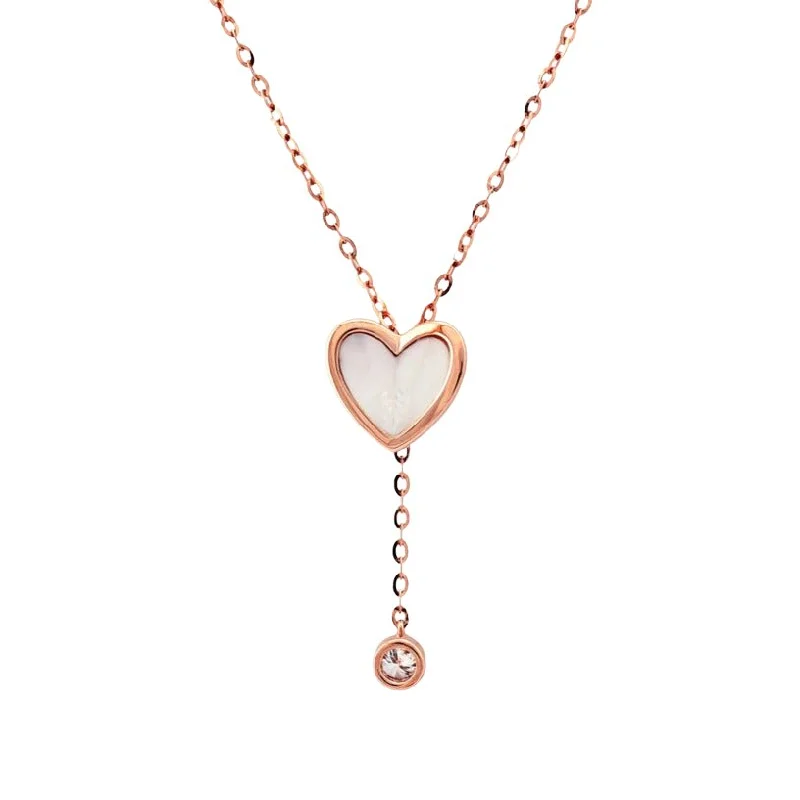 charm pendant necklaces for women -Mother of Pearl Heart And Diamond Drop Lariat Necklace