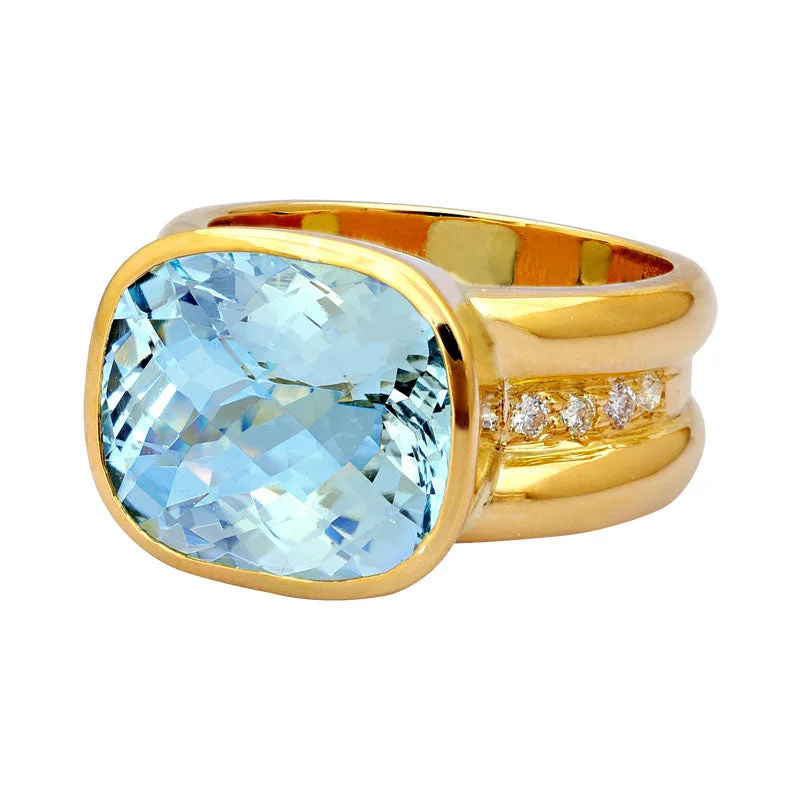 vintage diamond rings -Ring-Aquamarine and Diamond